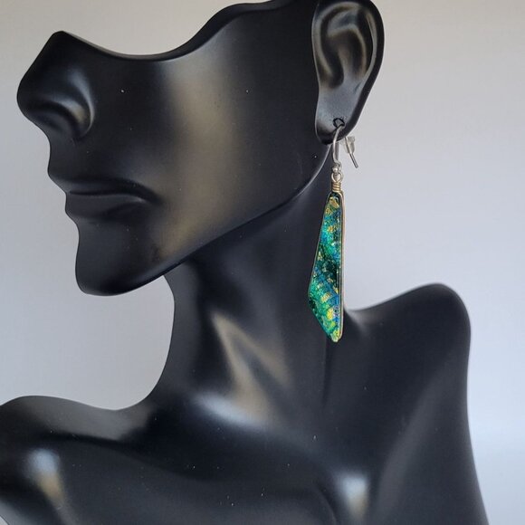 925 Sterling Silver 10 Gold Filled Dichroic Glass Pendant Necklace Earrings Set - Picture 8 of 16